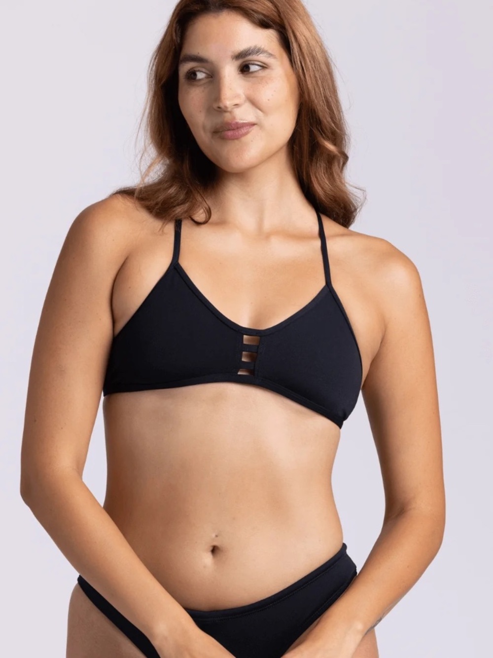 JOLYN Tomcat Sports Swim Bikini Top Solid Black Size Small Tie Back